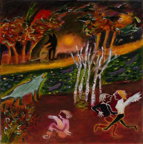 Anna Dibble original acrylic painting Dogs Crying at the Break of Dawn